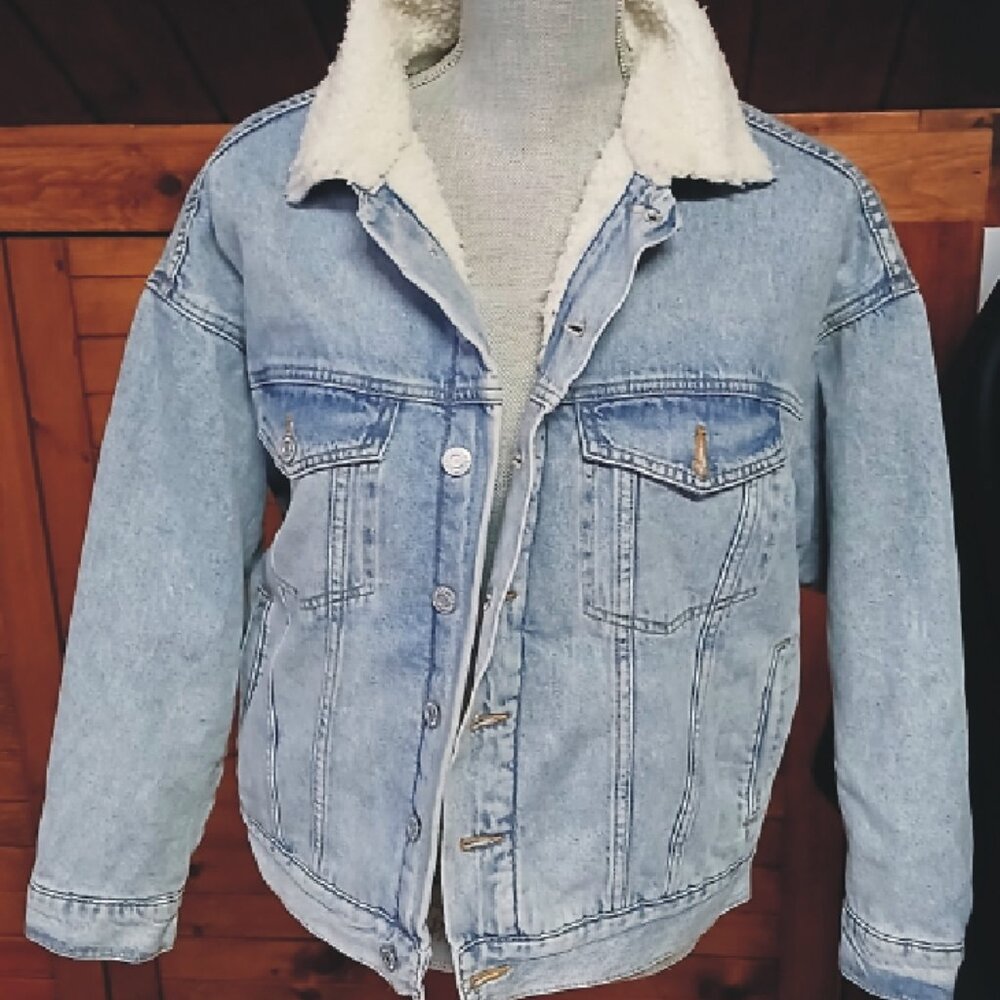 & Denim Sherpa Jacket (Unisex) Size Small + fits Medium made in Bangladesh